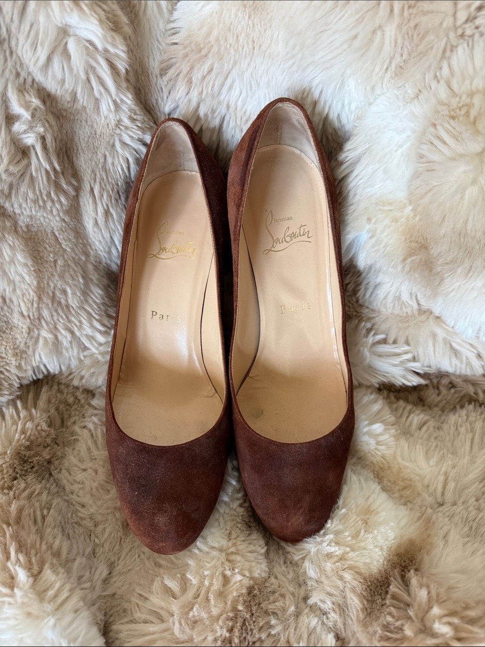 Christian Louboutin Brown Suede Round-Toe Pump